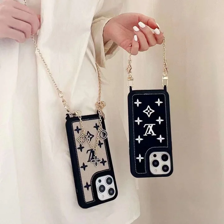 刺繍 iPhone15ケース チェーン